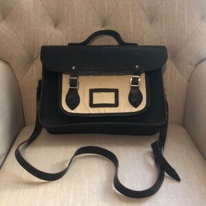 Dark Brown and Cream Leather Cambridge Satchel Bag 13”